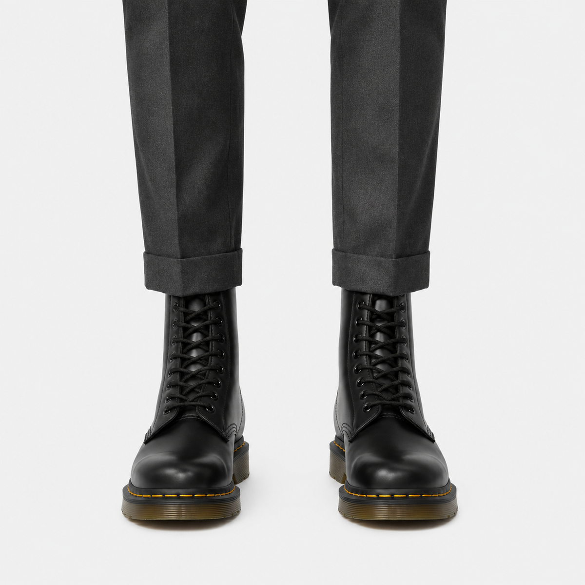Women's lace-up combat ankle boots in a leather-look finish