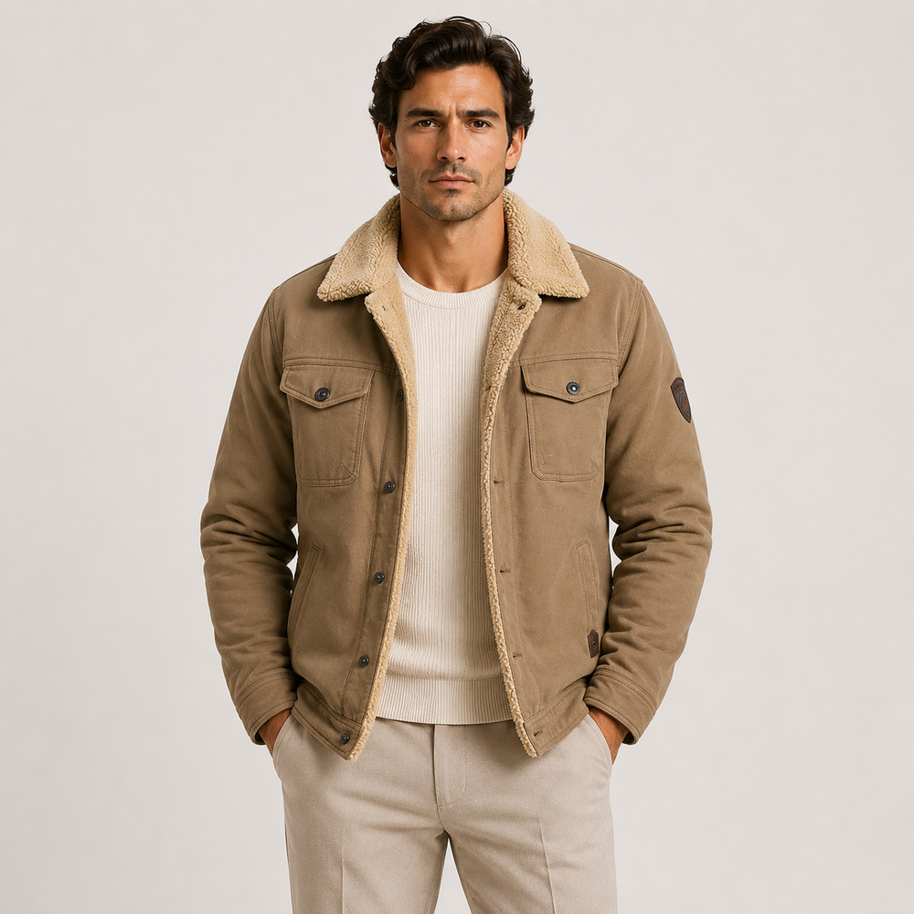 Men's fleece lined utility jacket with zip and button front in multiple colors