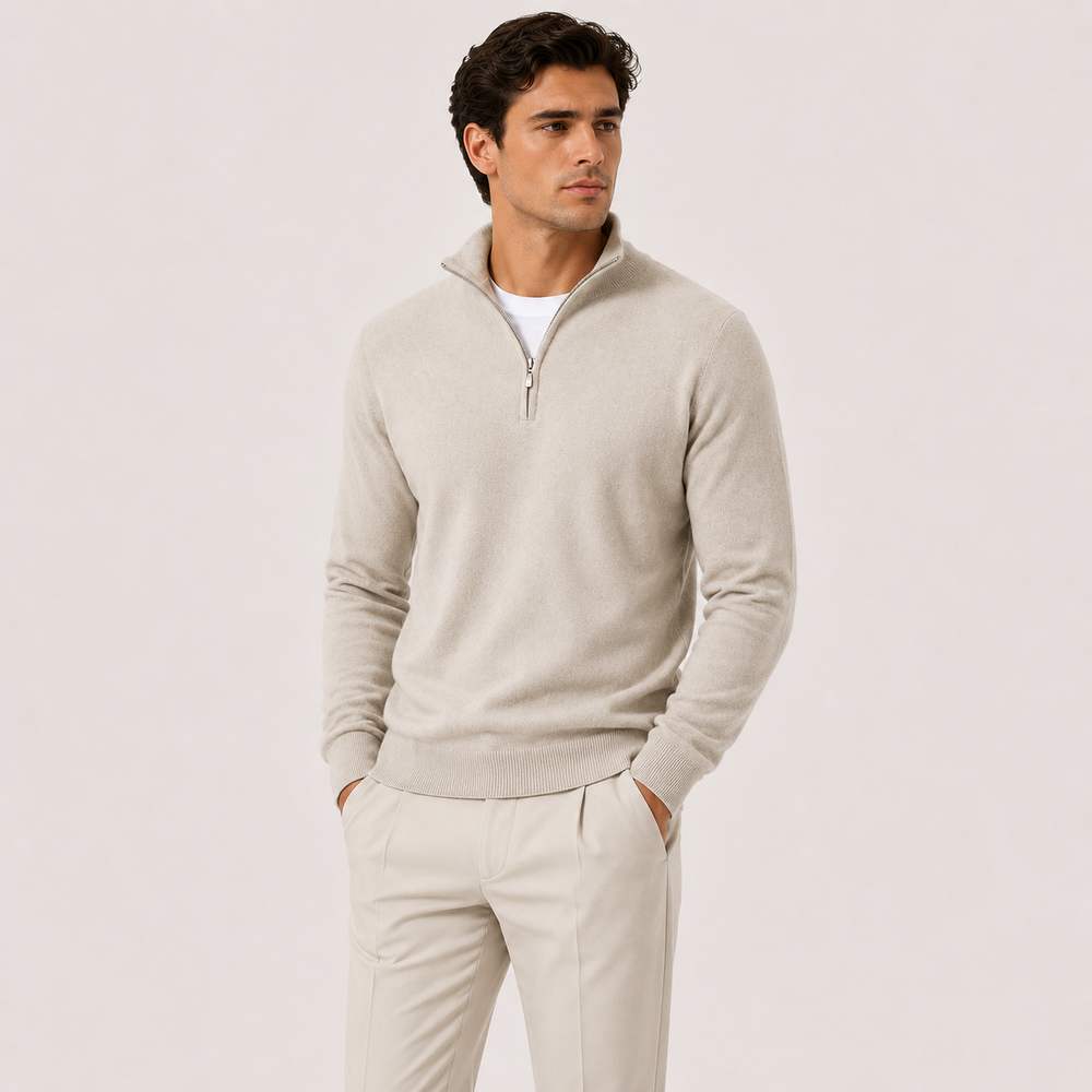 Men's quarter-zip lightweight knit sweater pullover shown in multiple colors