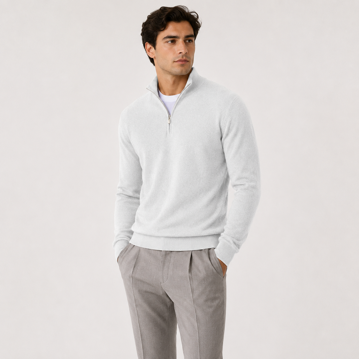 Men's quarter-zip lightweight knit sweater pullover shown in multiple colors