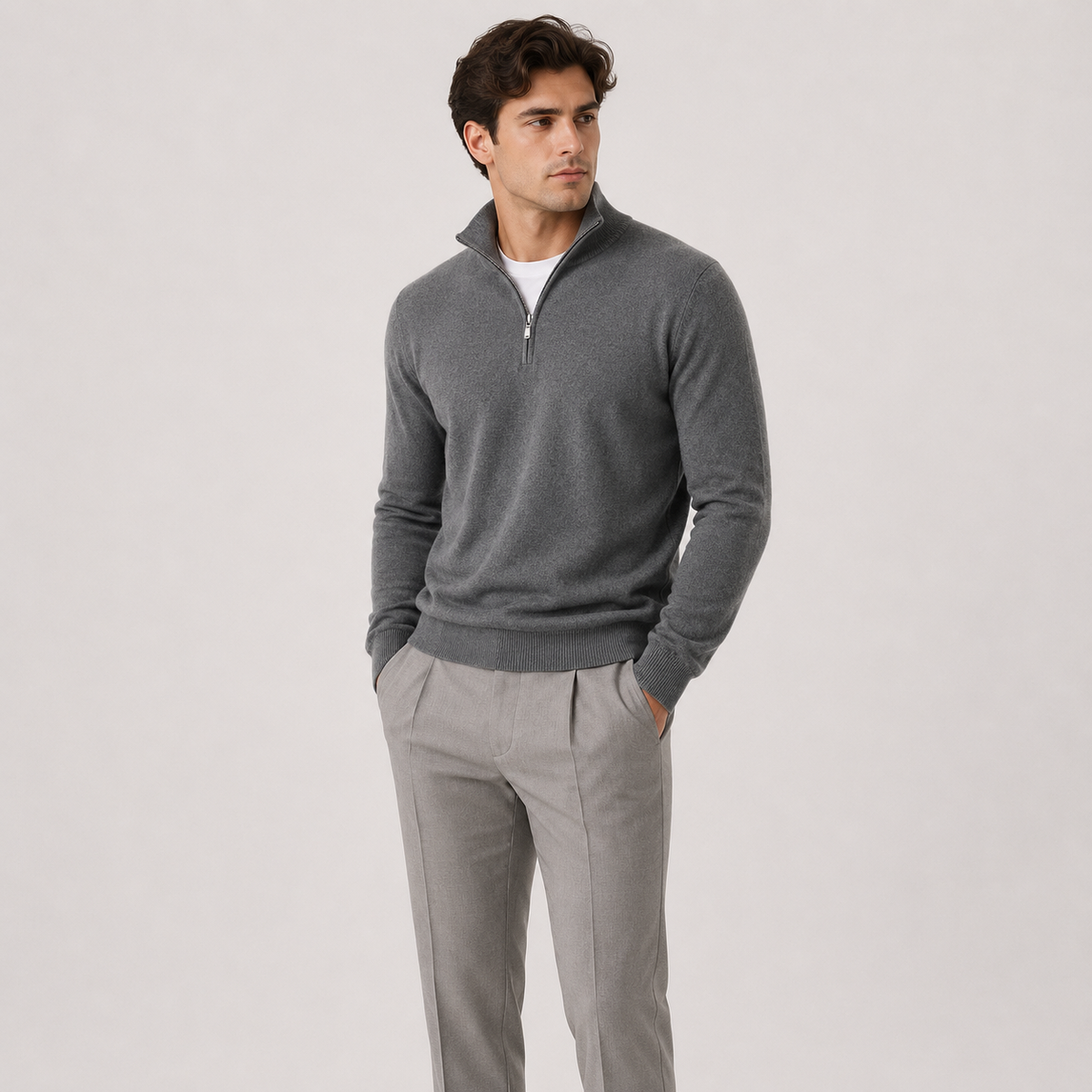Men's quarter-zip lightweight knit sweater pullover shown in multiple colors