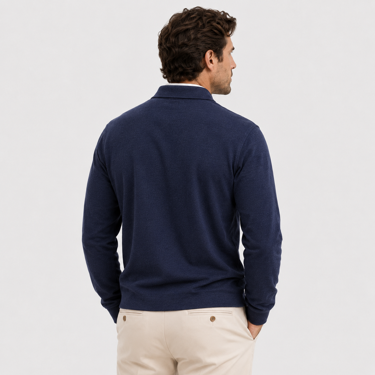 Men's heritage long sleeve collared polo shirt shown in multiple colors