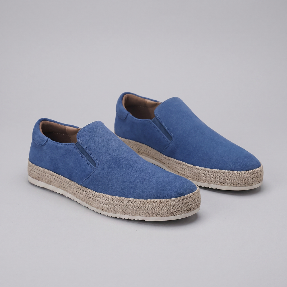 Men's suede slip-on loafers with rubber sole shown in multiple colors