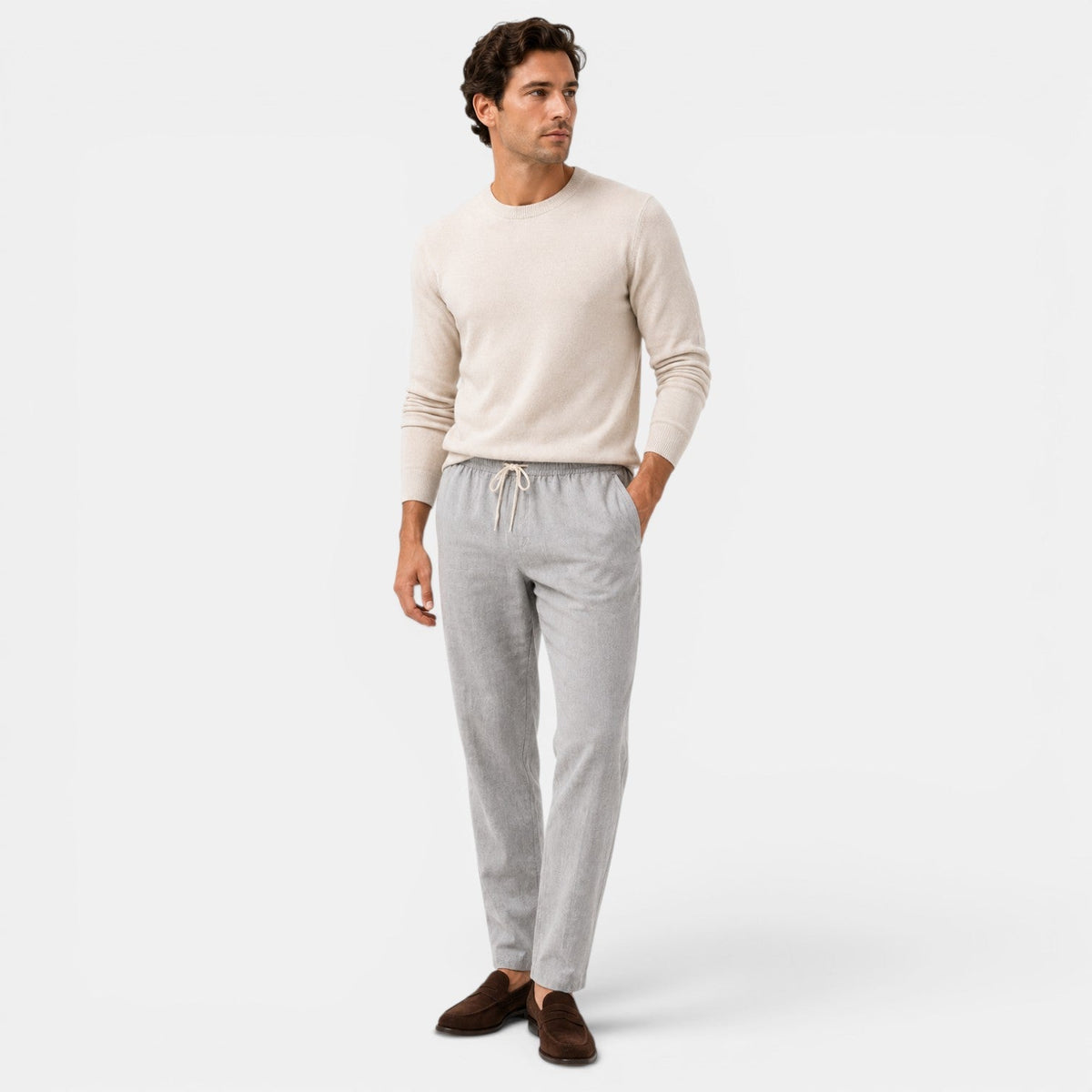 Men's cotton drawstring relaxed-fit trousers with an adjustable waist
