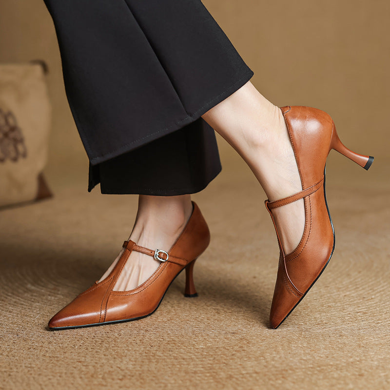 Pumps in Pelle Aveline con T-strap