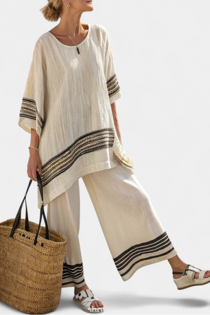 Harlowe | Elegant Black-Striped Top &amp; Flowing Pants