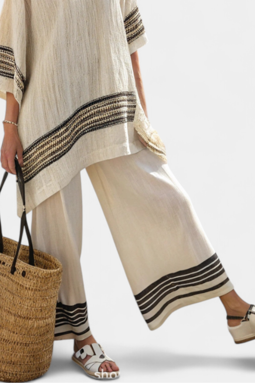 Harlowe | Elegant Black-Striped Top &amp; Flowing Pants