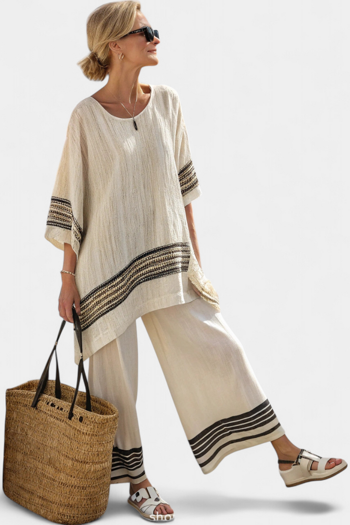 Harlowe | Elegant Black-Striped Top &amp; Flowing Pants