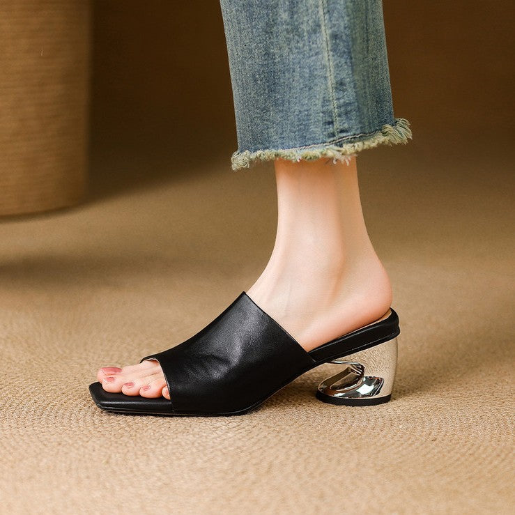 Virelle Curve Mule in Pelle con Tacco