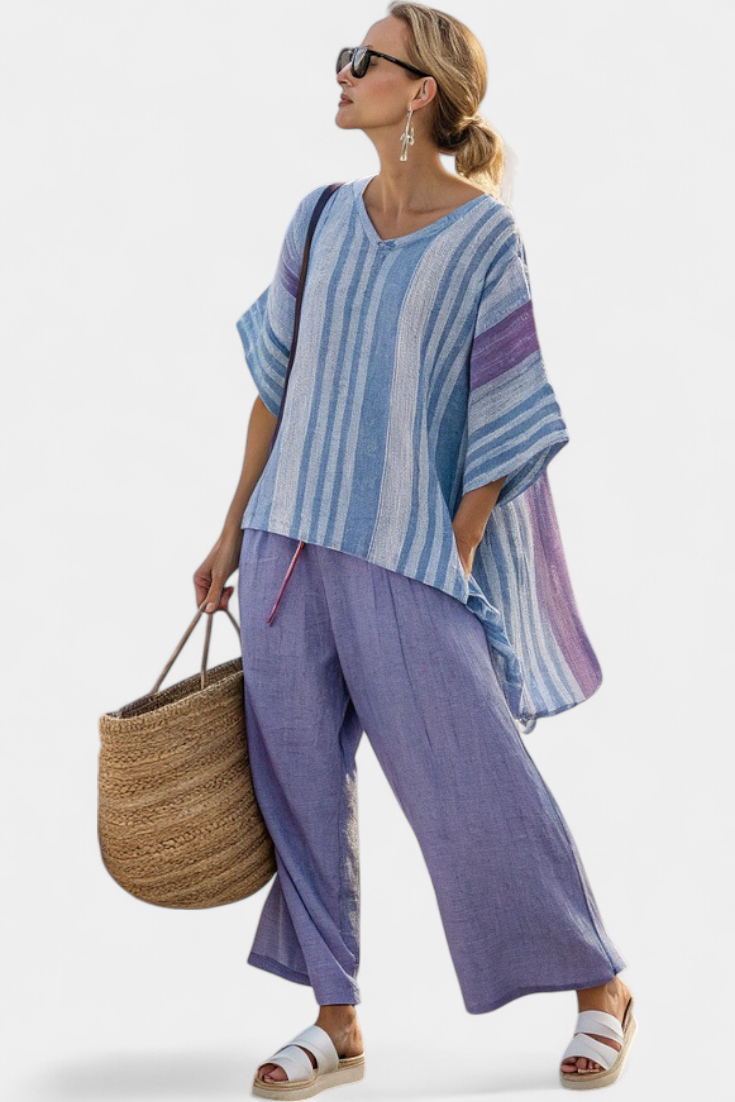 Zellora | Elegant Lavender &amp; Sky Blue Top &amp; Pants