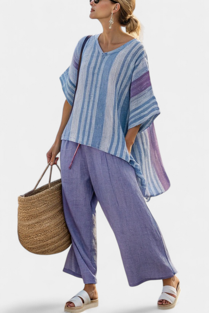 Zellora | Elegant Lavender &amp; Sky Blue Top &amp; Pants