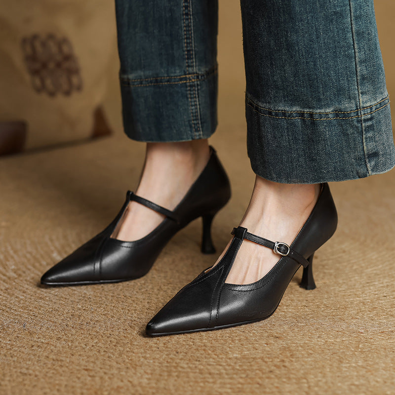 Pumps in Pelle Aveline con T-strap