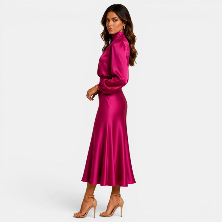 Belcien | Elegant Long Sleeve Midi Dress