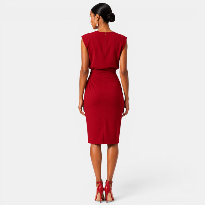 Belcien | Elegant Ruched Midi Dress with Keyhole Neckline