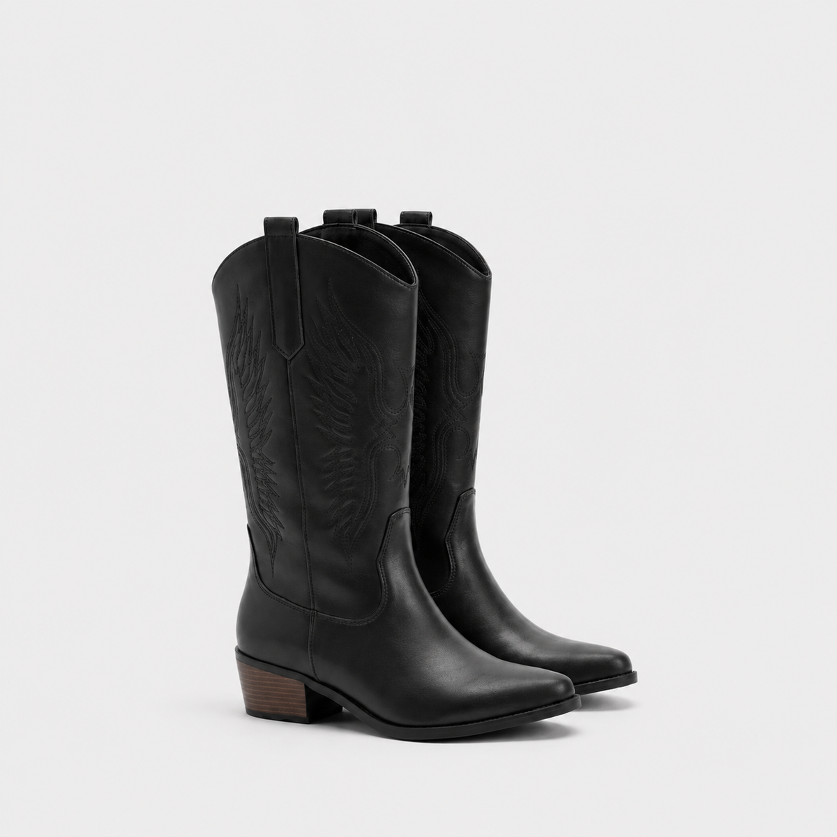 Women's leather cowboy boots in Western style, shown in white, black, and brown