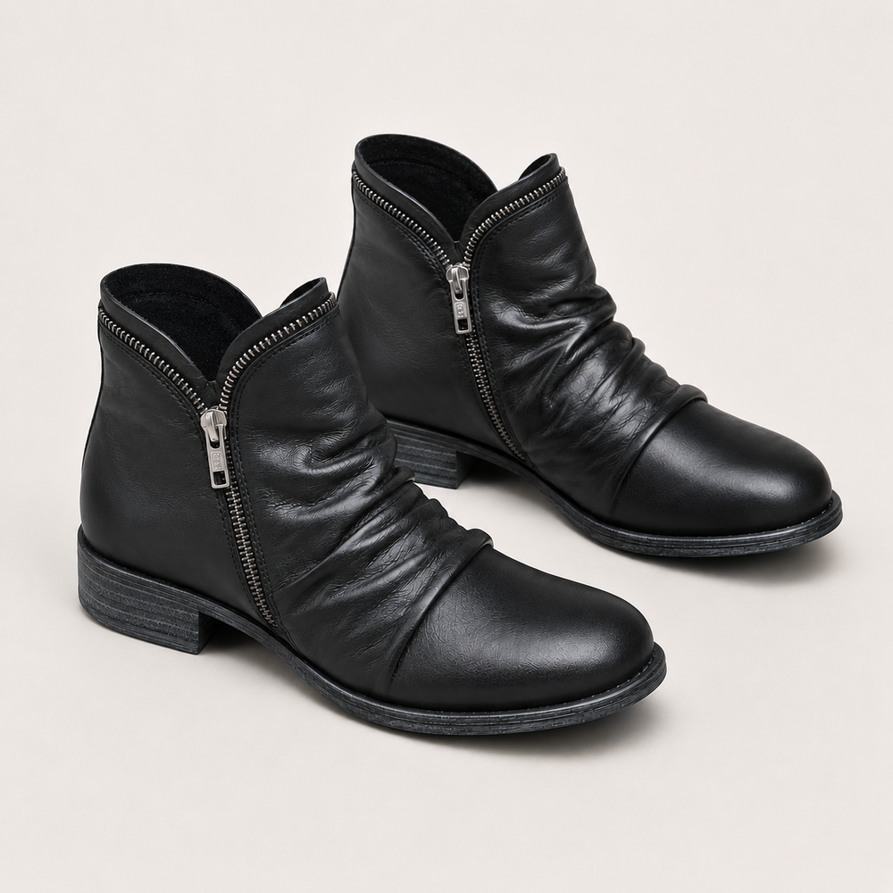 Women's leather-look ankle boots with side zipper and low block heel