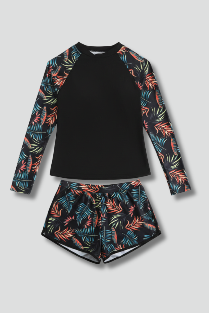 Costume da bagno Tankini da donna con maniche lunghe e pantaloni corti stampati
