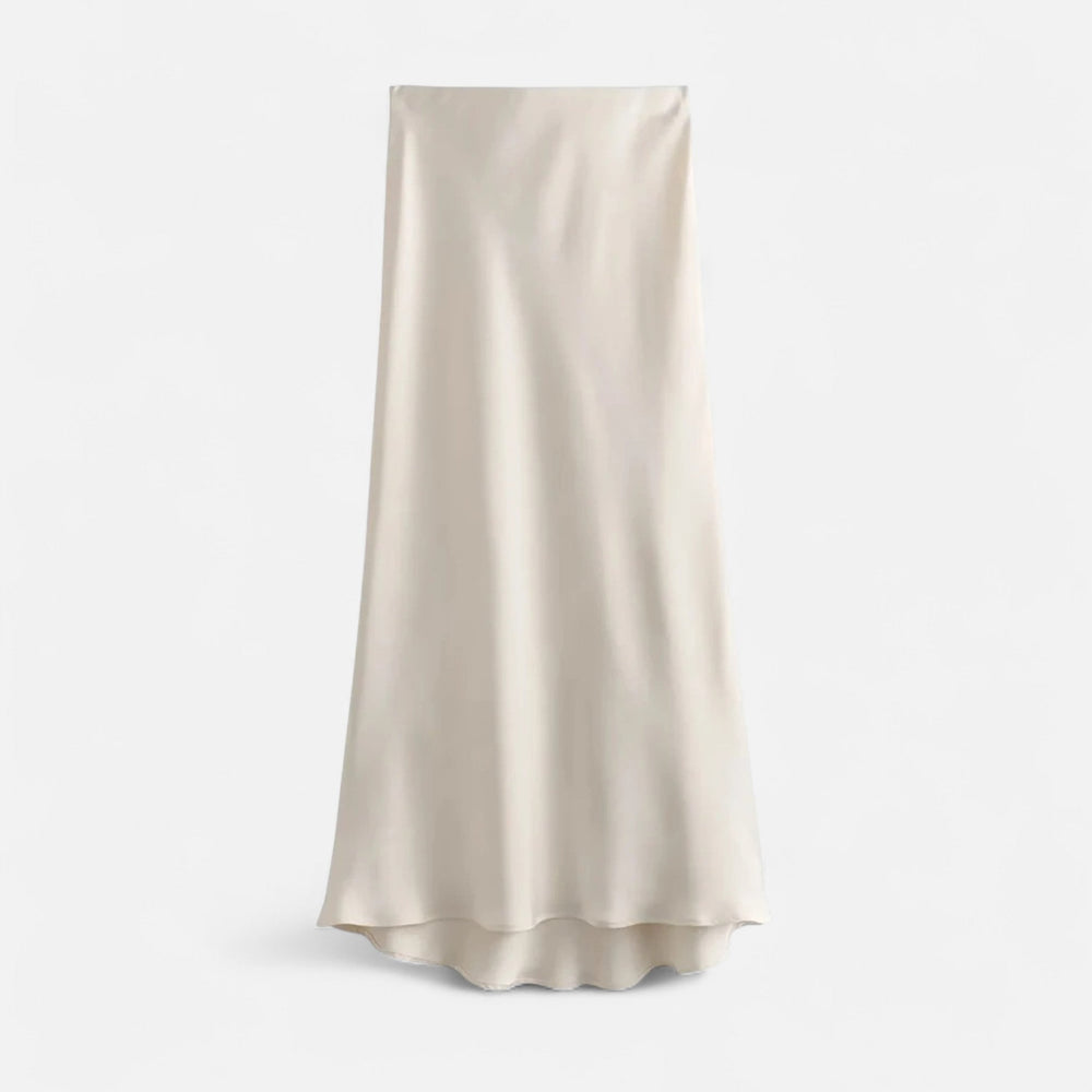 Women's satin high waist skirt with flowing drape in beige and black