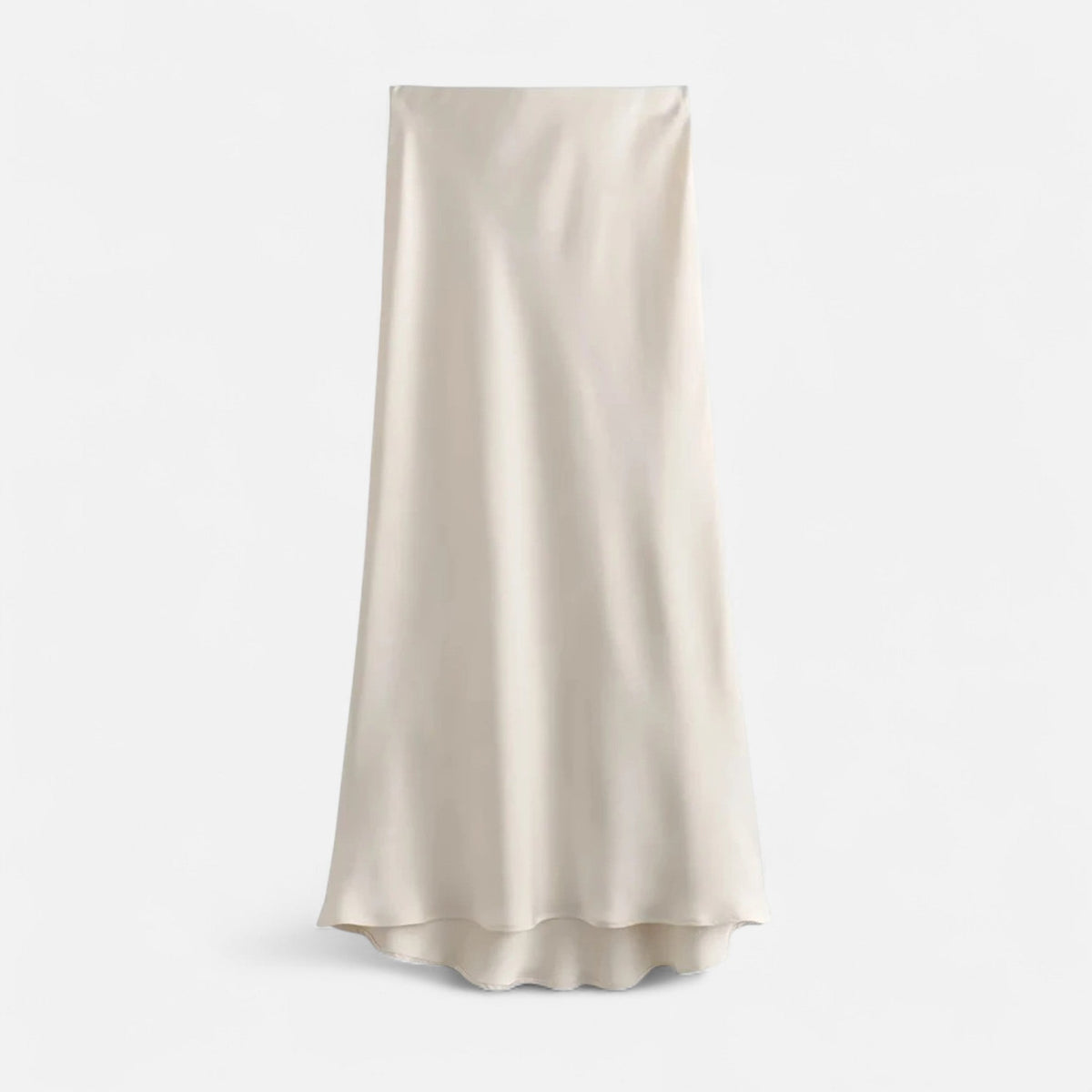 Women's satin high waist skirt with flowing drape in beige and black