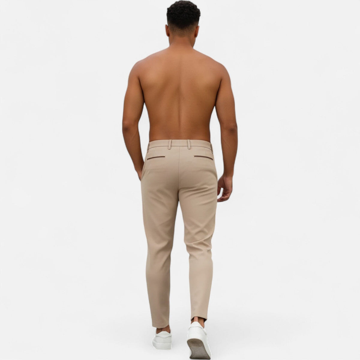 Men's classic pleated business trousers in a regular fit, shown in khaki