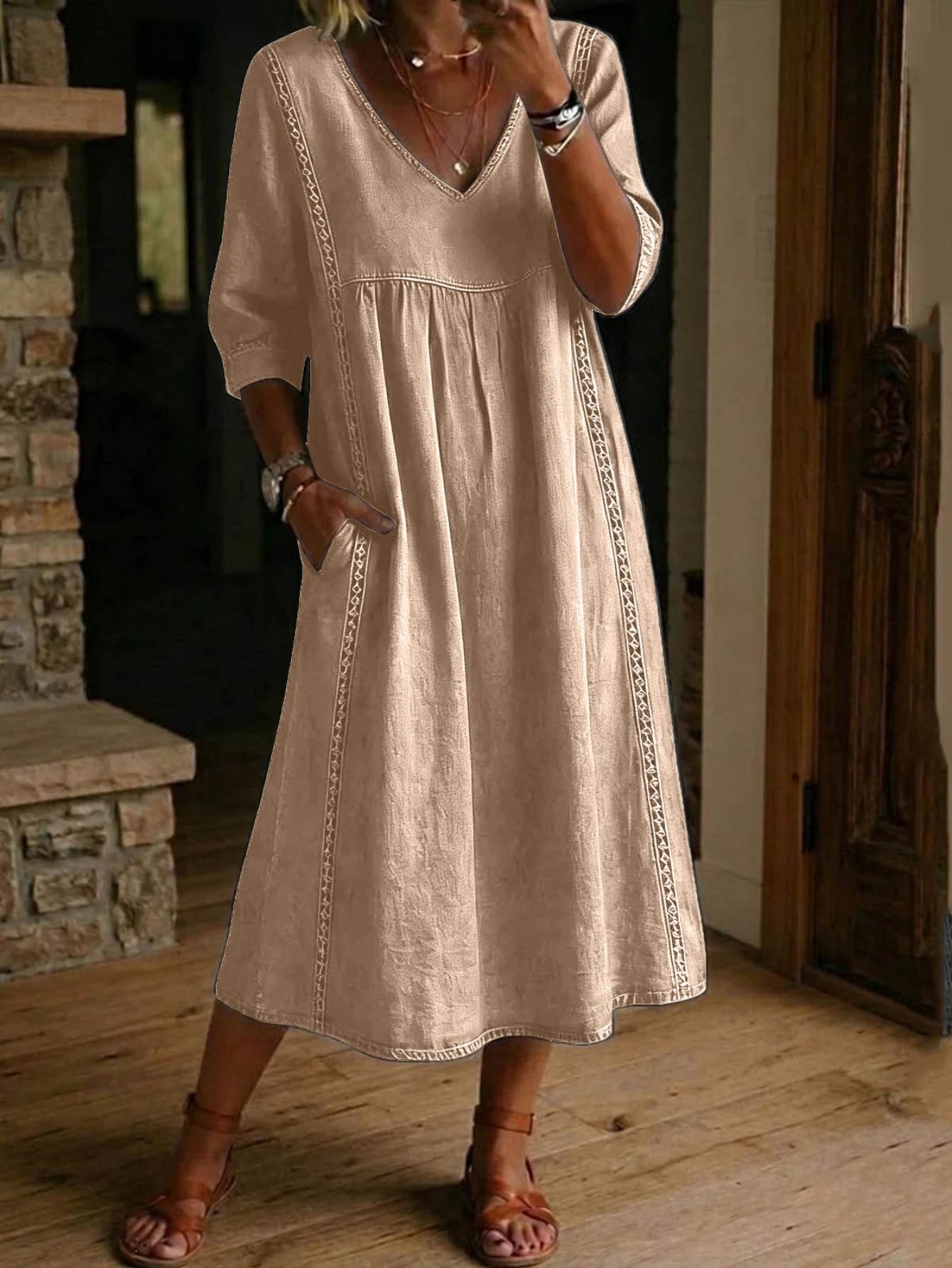 Carmen | Elegante Abito Maxi Leggero con Maniche Arricciate 3/4