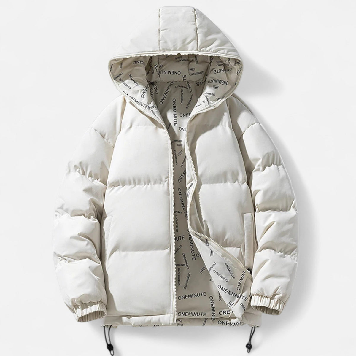 Men's water-resistant quilted puffer jacket in black with clean modern silhouette