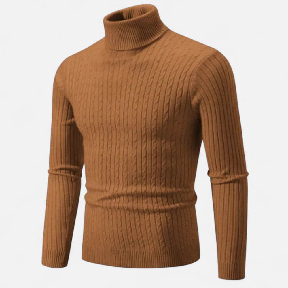 Men's wool-blend high-neck turtleneck sweater in a solid color