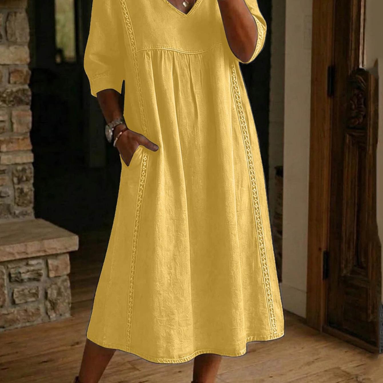 Carmen | Elegante Abito Maxi Leggero con Maniche Arricciate 3/4
