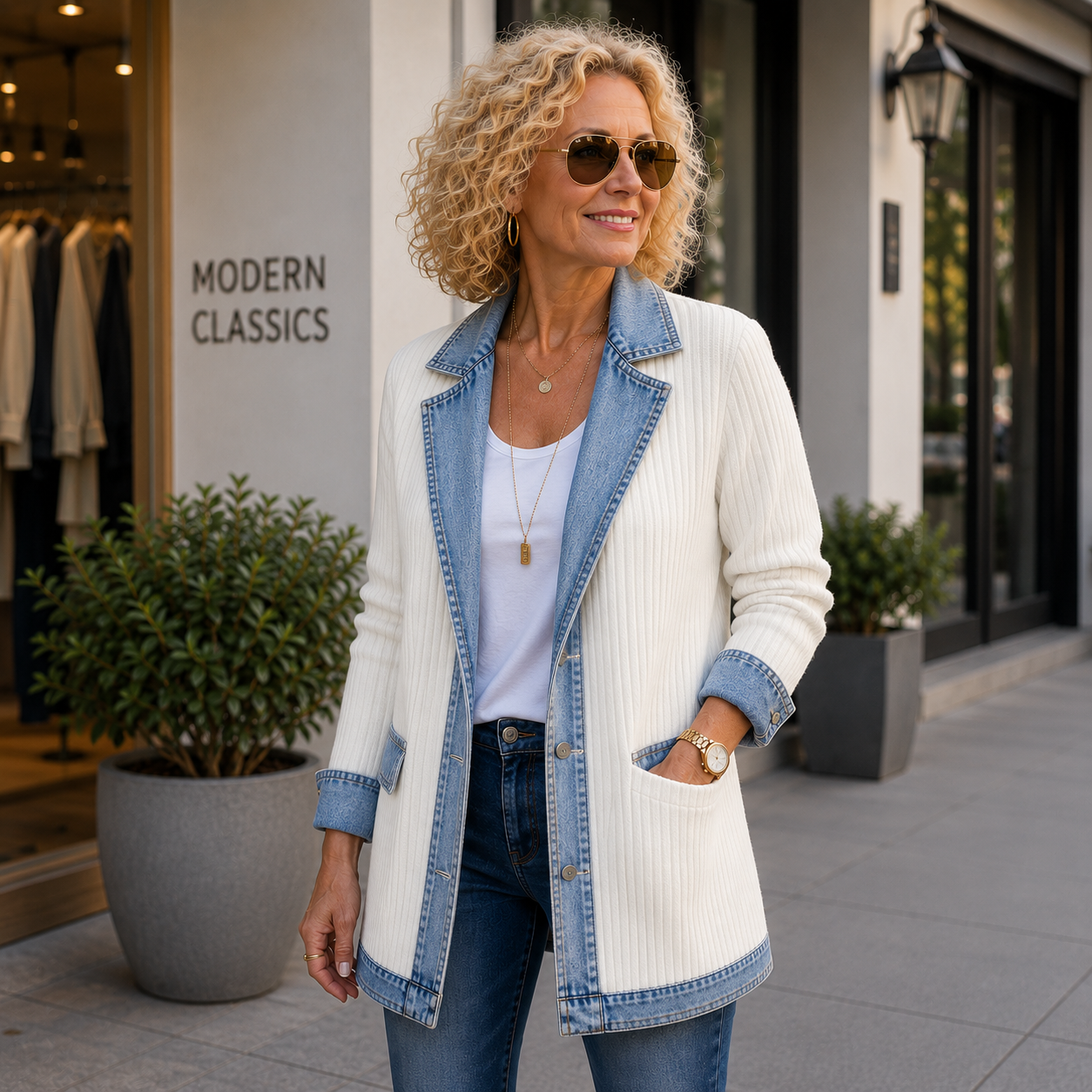 Alina™ | Giacca in Maglia con Rifiniture in Denim Elegante