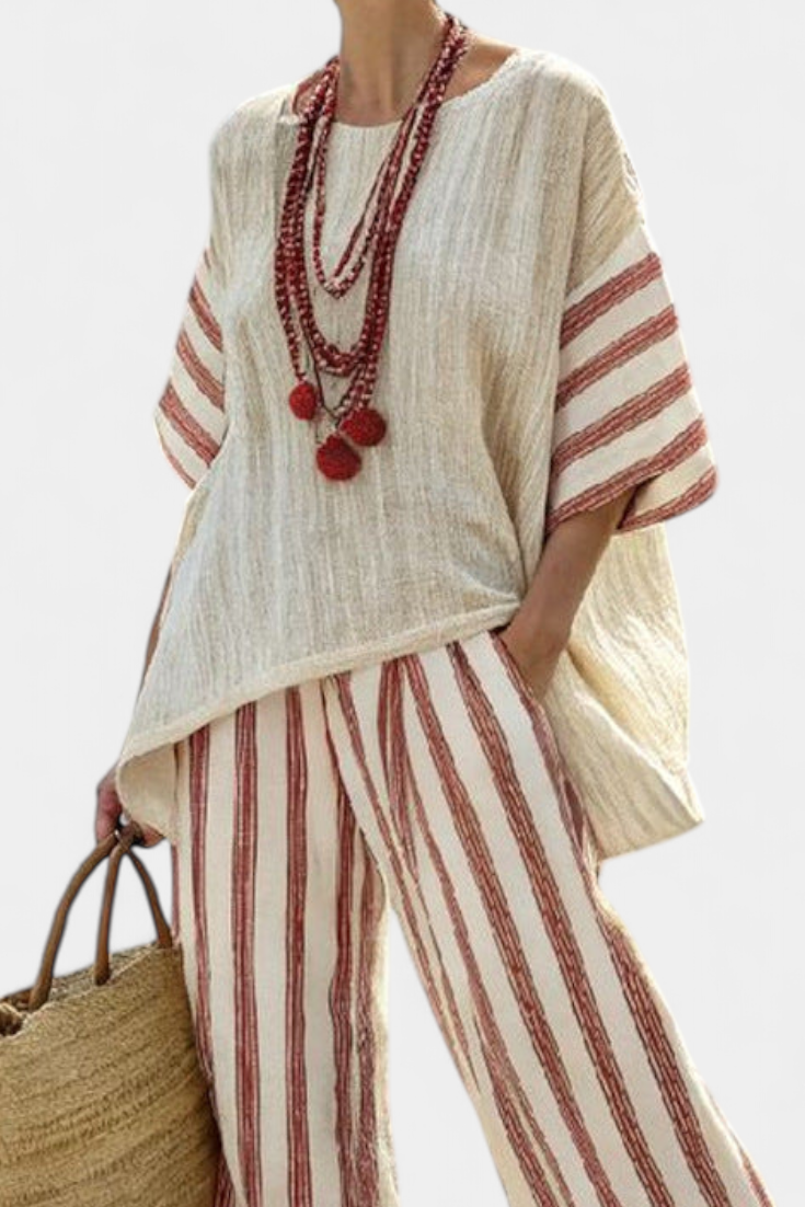 Braelith | Elegant Rustic Striped Top &amp; Cream Pants
