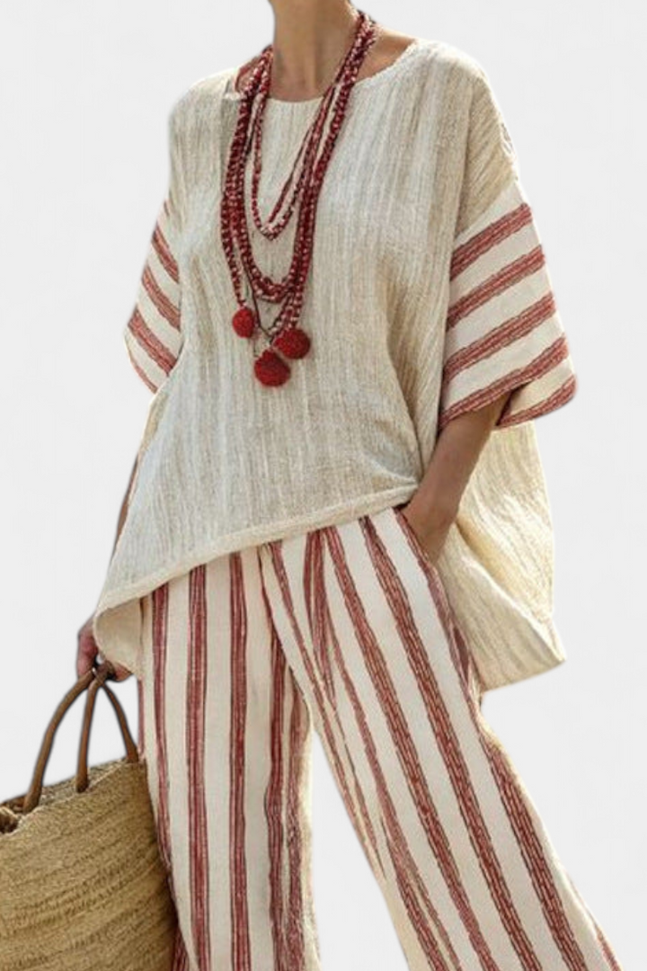 Braelith | Elegant Rustic Striped Top &amp; Cream Pants
