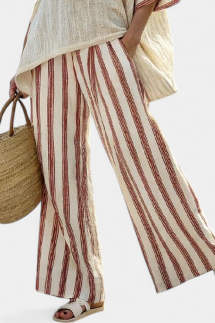 Braelith | Elegant Rustic Striped Top &amp; Cream Pants