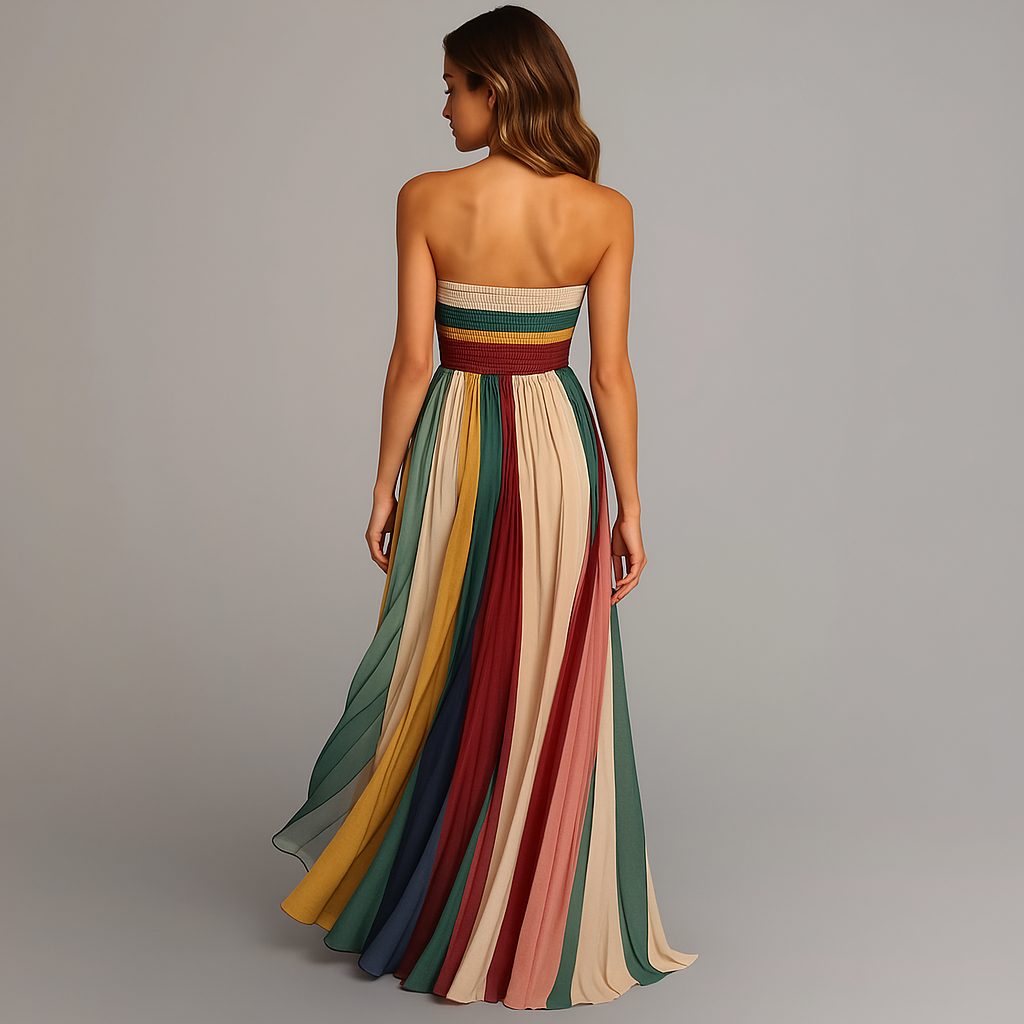 Judith™ | Abito estivo maxi senza spalline colorato e plissettato per donna