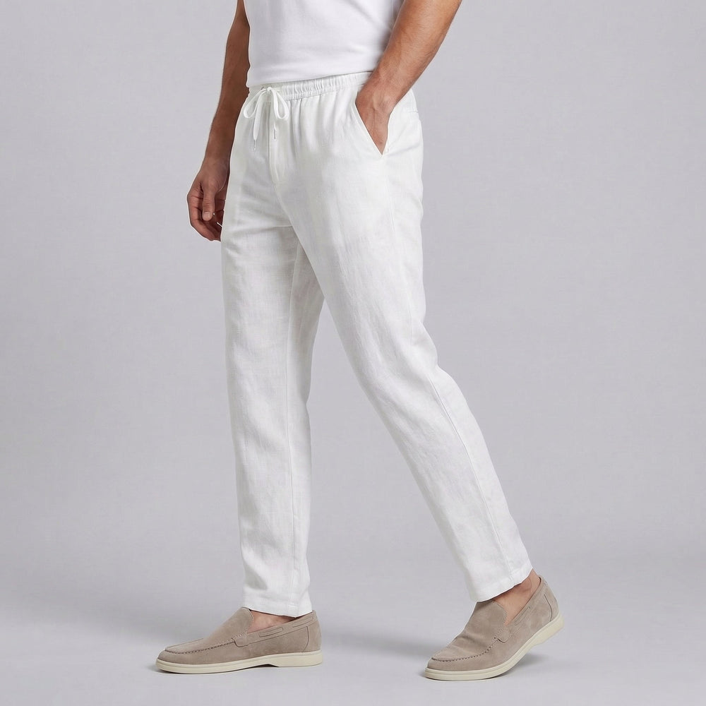 Men's wide-leg linen-cotton blend trousers in a relaxed casual fit