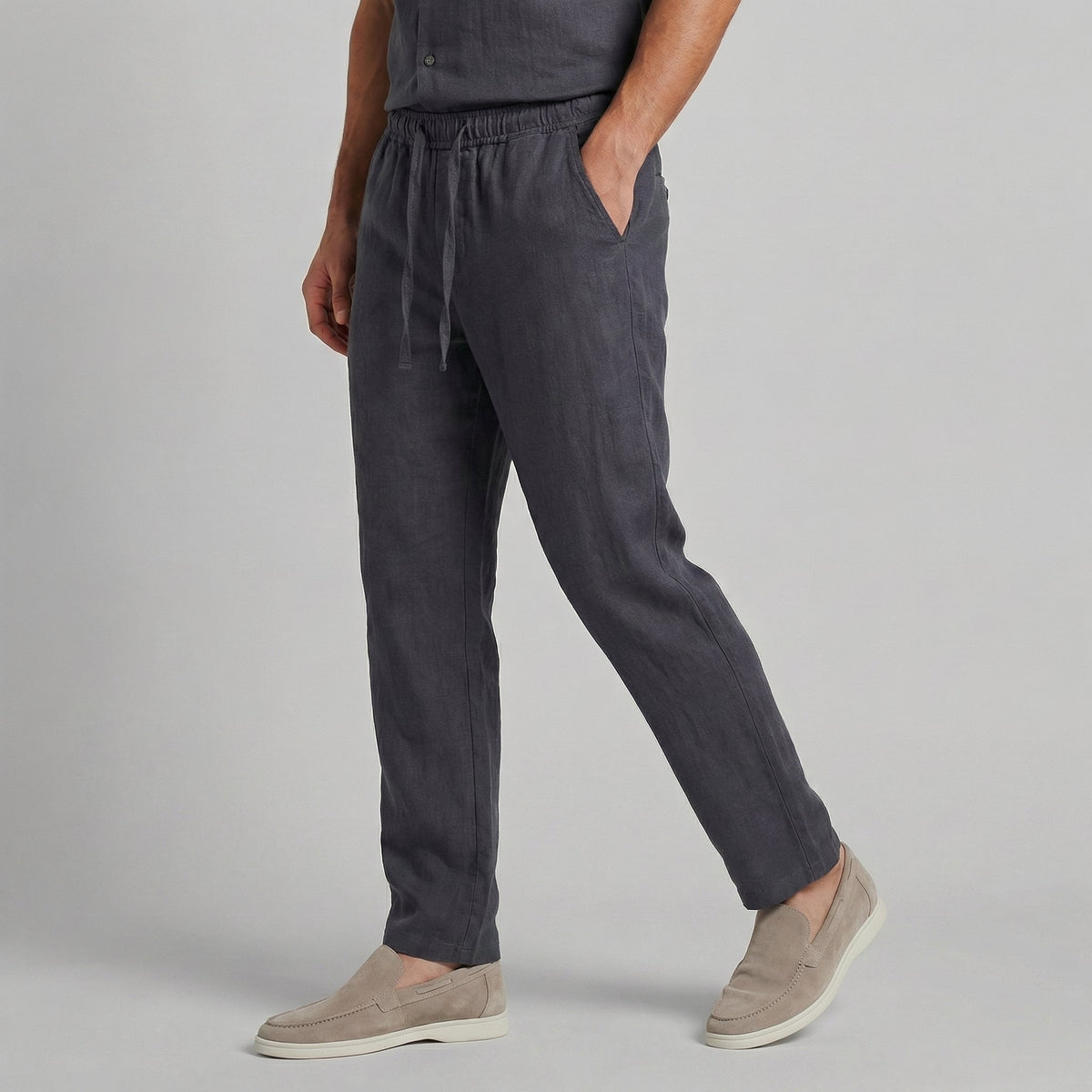 Men's wide-leg linen-cotton blend trousers in a relaxed casual fit
