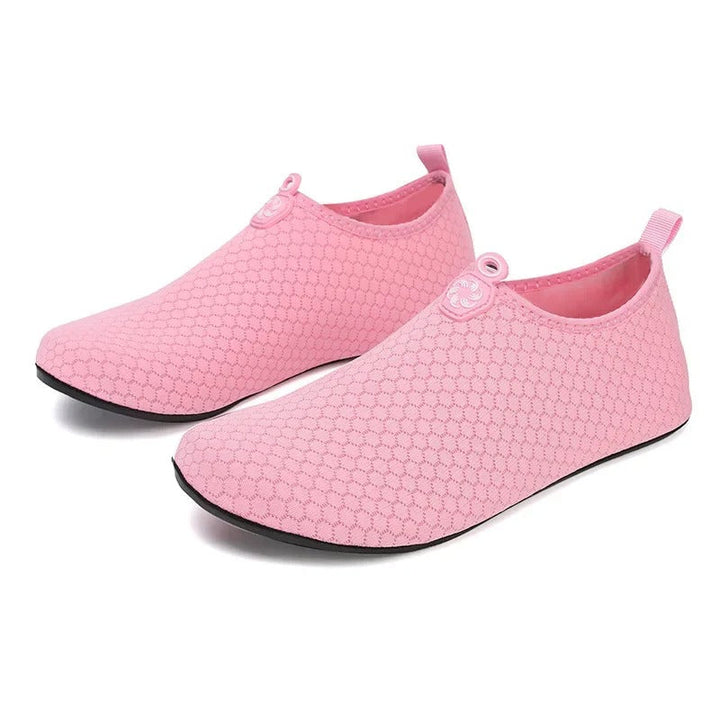 Unisex quick-dry water shoes with mesh upper and flexible rubber base