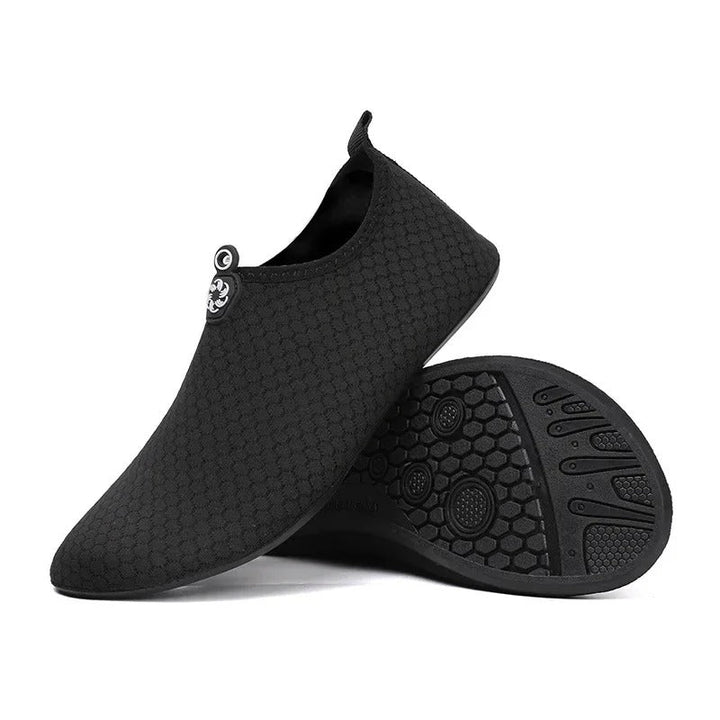 Unisex quick-dry water shoes with mesh upper and flexible rubber base
