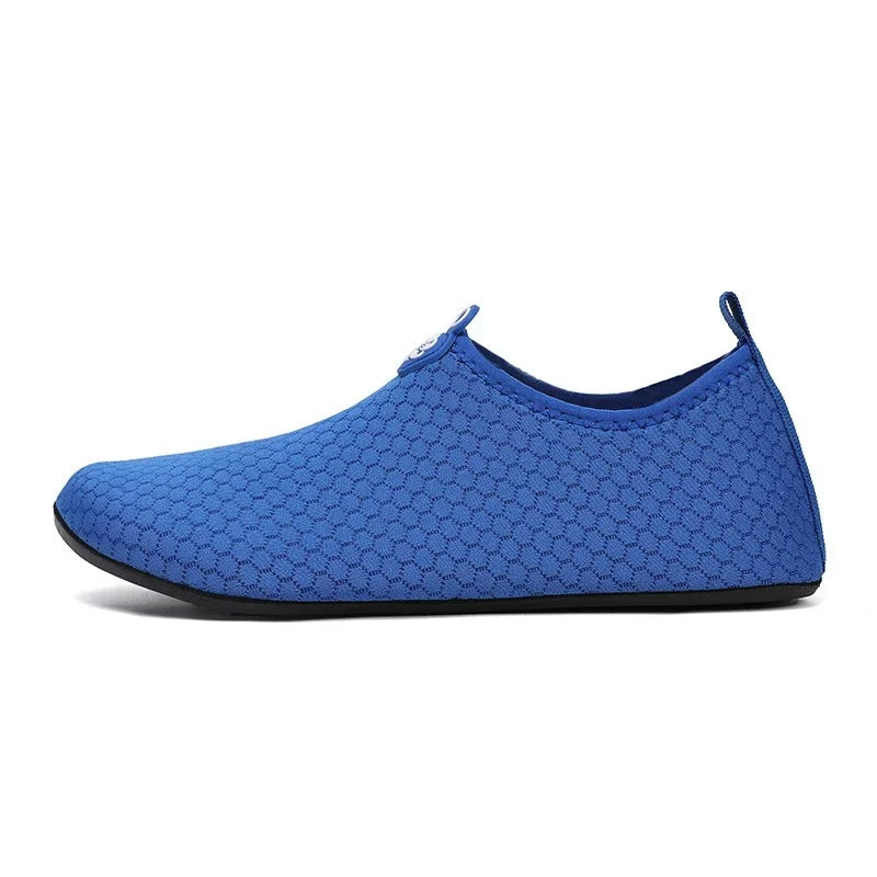 Unisex quick-dry water shoes with mesh upper and flexible rubber base