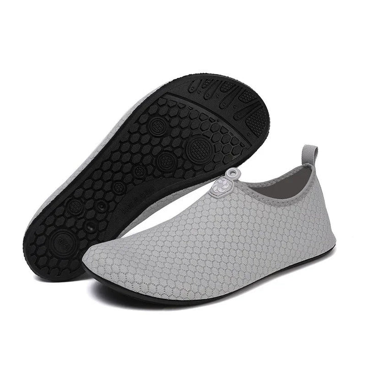 Unisex quick-dry water shoes with mesh upper and flexible rubber base