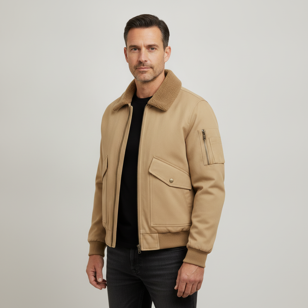 Men's Cotton Bomber Jacket | Fleece-Lined Zip-Up Casual Outerwear