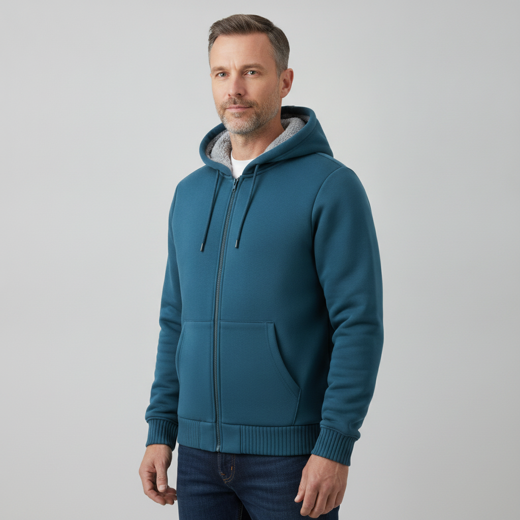 Men's Fleece-Lined Zip Hoodie | Oversized Hooded Sweatshirt Jacket
