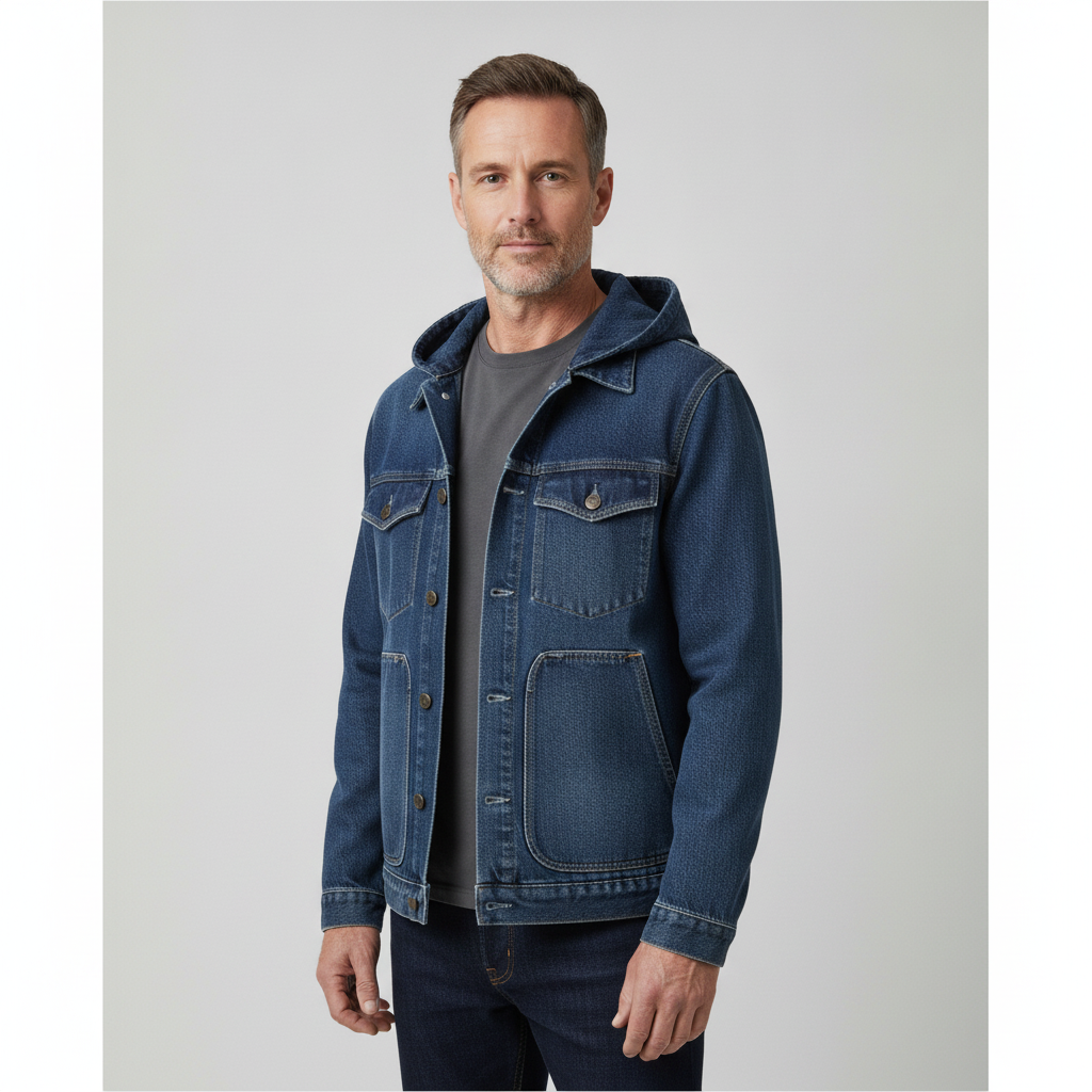 Men's Hooded Denim Jacket | Windproof Casual Coat