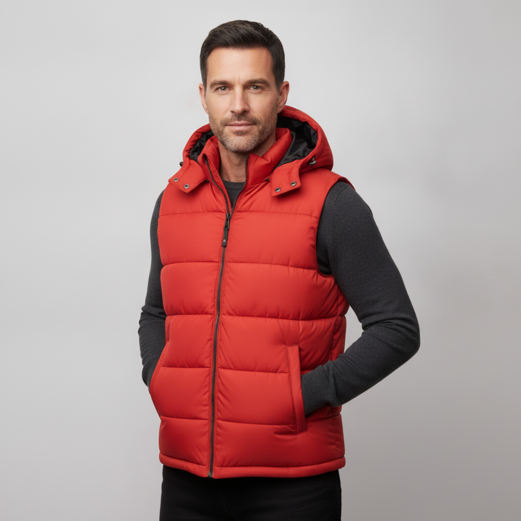 Men's Padded Hooded Vest | Sleeveless Puffer Gilet with Zip Pockets