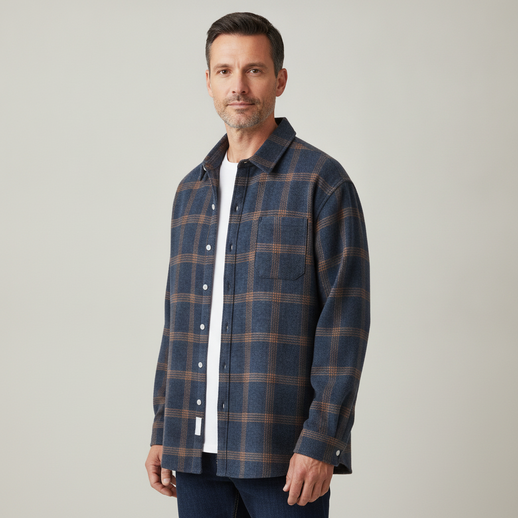 Men's Plaid Shirt Jacket | Casual Long-Sleeved Layering Overshirt