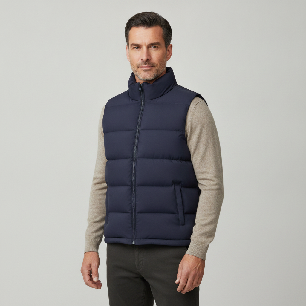 Men's Puffer Vest | Quilted Cotton Sleeveless Jacket with Stand Collar
