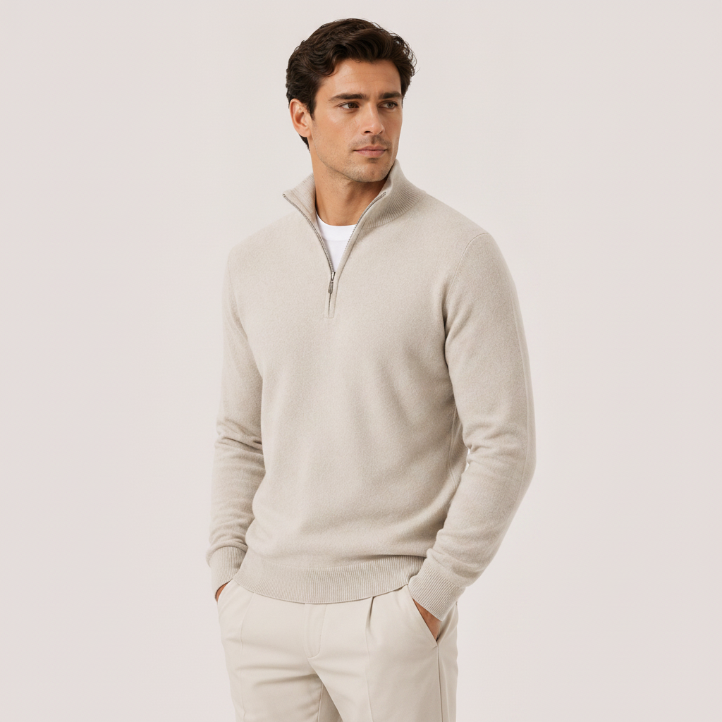 Men's Quarter Zip Knit Sweater | Lightweight Warm Pullover