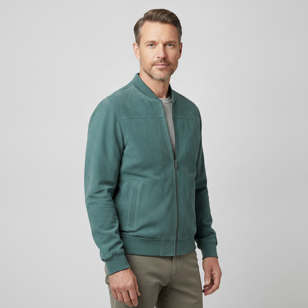 Men's Suede Bomber | Stand Collar Zip-Up Jacket