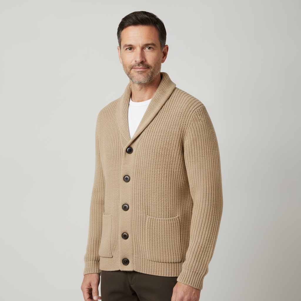 Men's Winter Cardigan | Slim Fit Shawl Collar Knit Sweater
