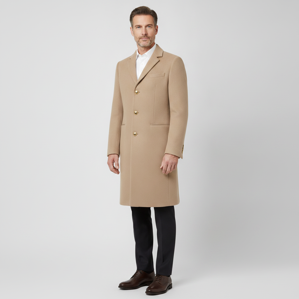 Men's Wool Blend Overcoat | Mid-Length Single-Breasted Slim Fit Coat