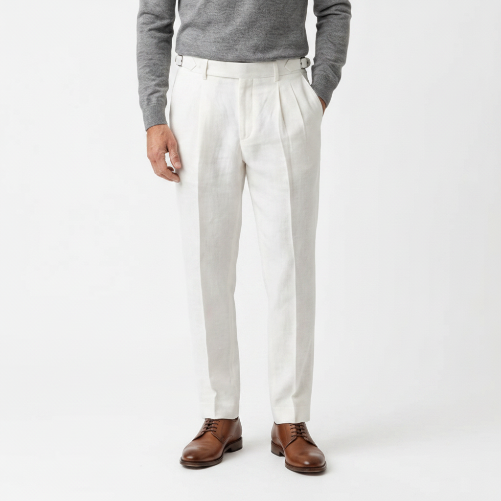 Tailored Linen Trousers | Double-Pleated Formal Pants